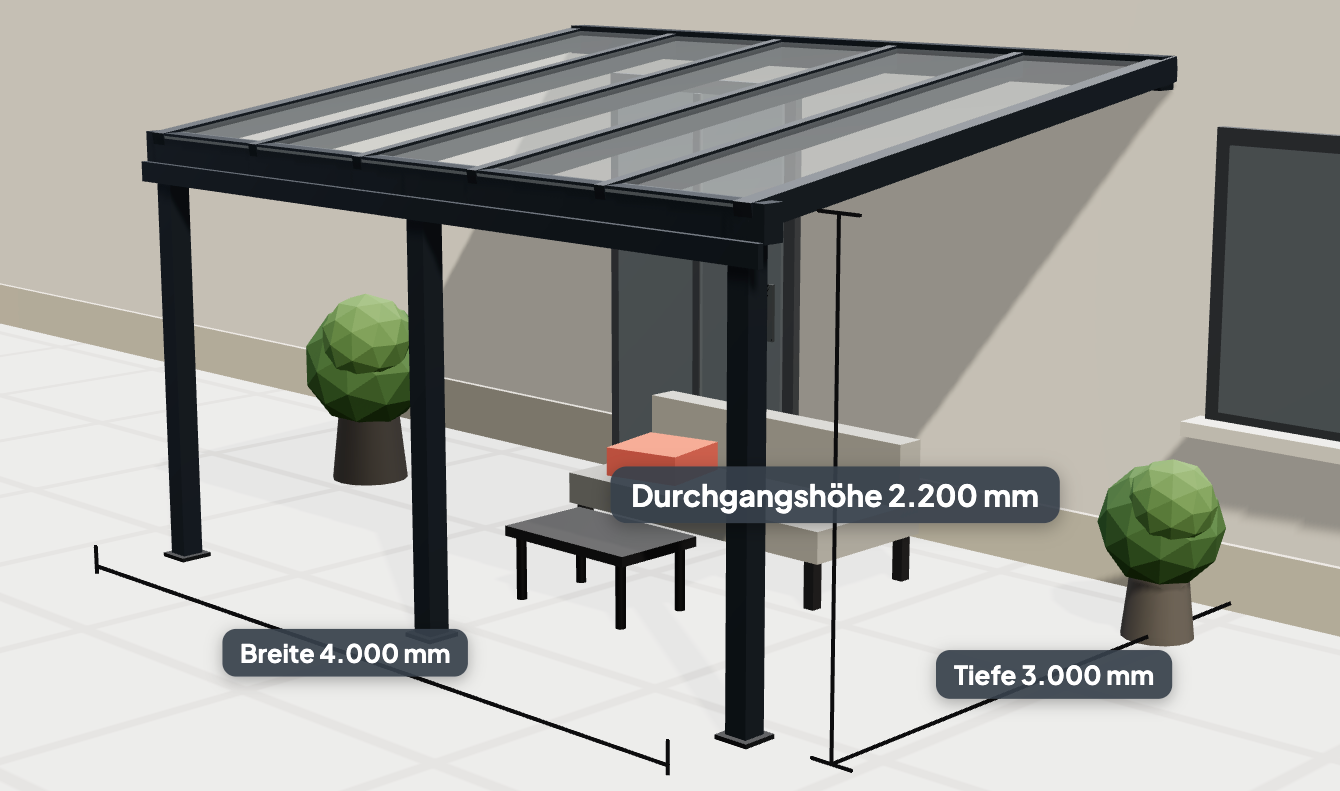 3D-Konfigurator für Terrassendächer, Festpreis in wenigen Klicks